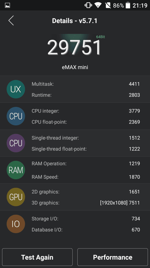 UMI Emax MIni Test AnTuTu