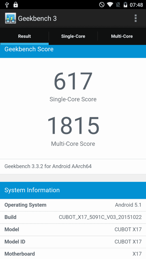 Geekbench3 Ergebnis