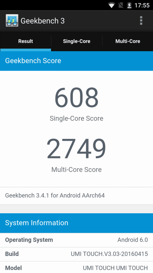 Geekbench Benchmark UMi Touch