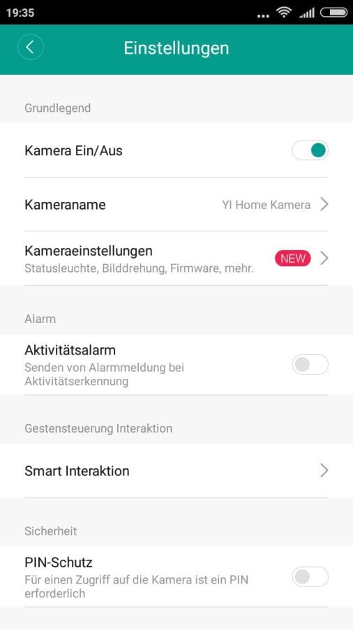 Yi Home App Einstellungsmöglichkeiten (1)