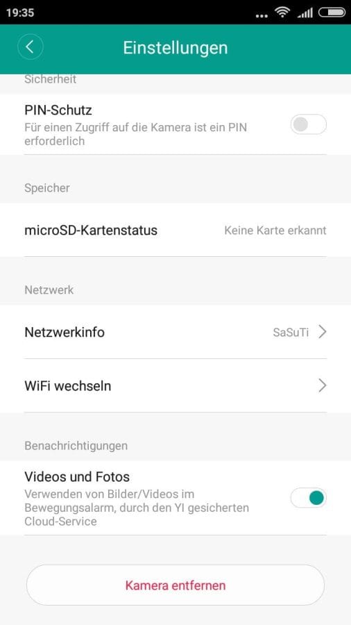 Yi Home App Einstellungsmöglichkeiten (2)