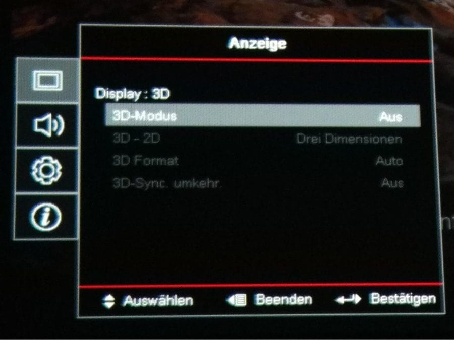 Einstellungen Anzeige 3D