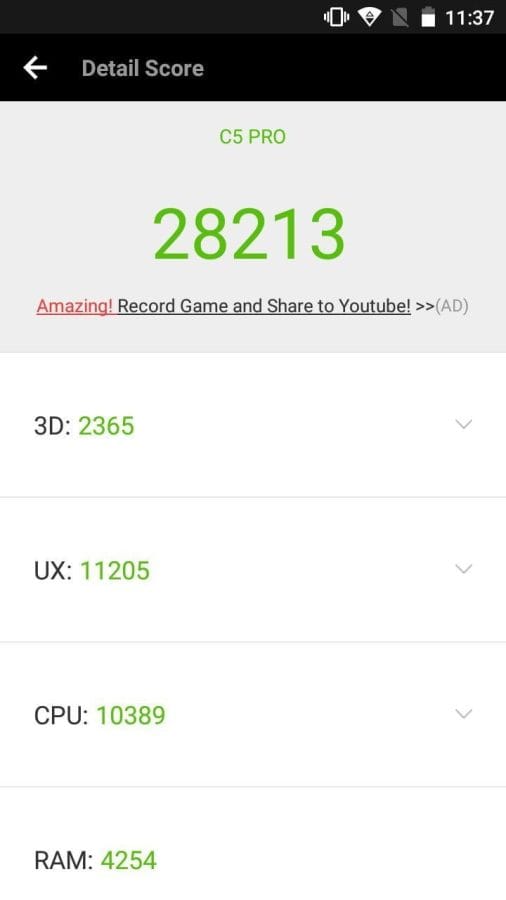 AnTuTu Ergebnis mit dem Oukitel C5 Pro