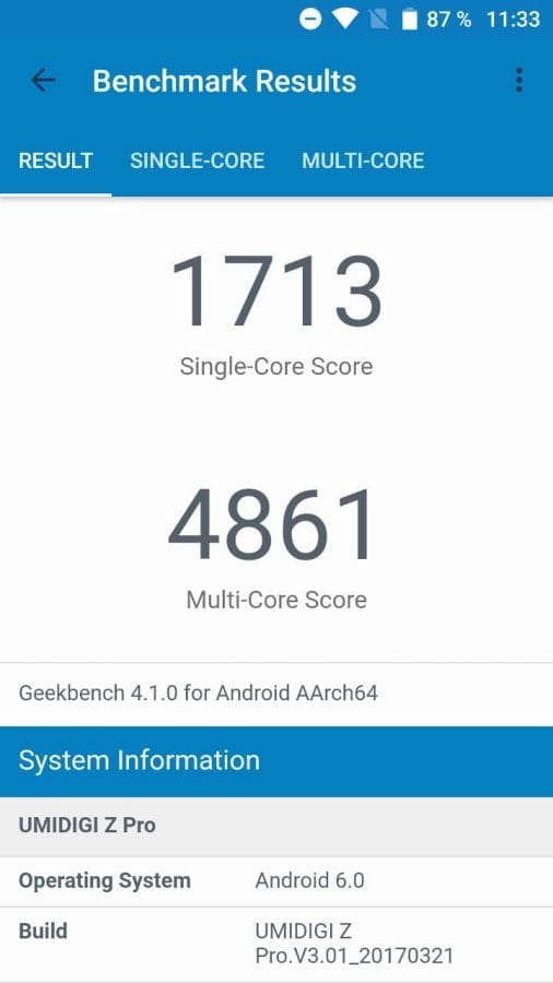 UMIDIGI Z Pro Geekbench