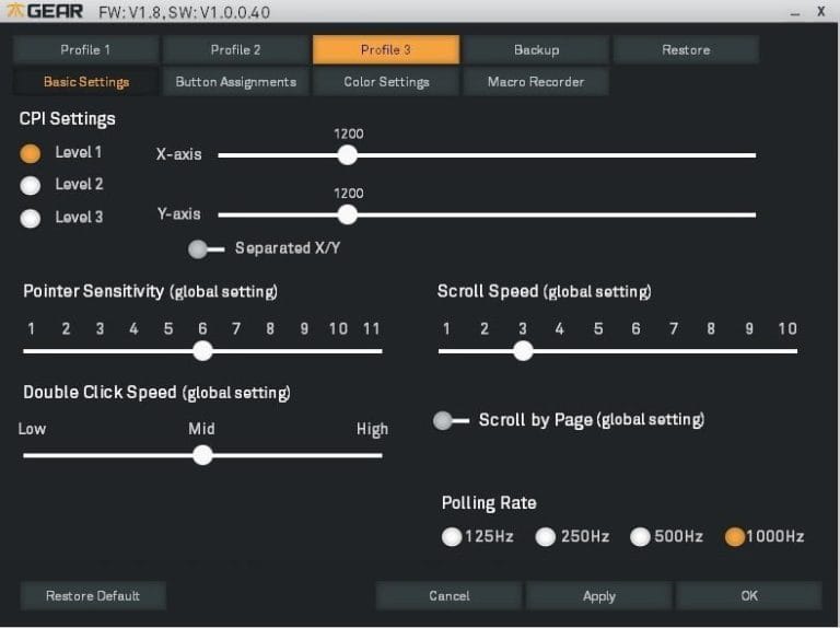 Fnatic Software Allgemeine Einstellungen