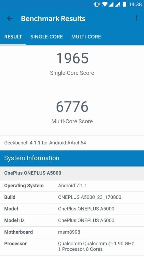 OnePlus 5 Geekbench 4 Benchmark