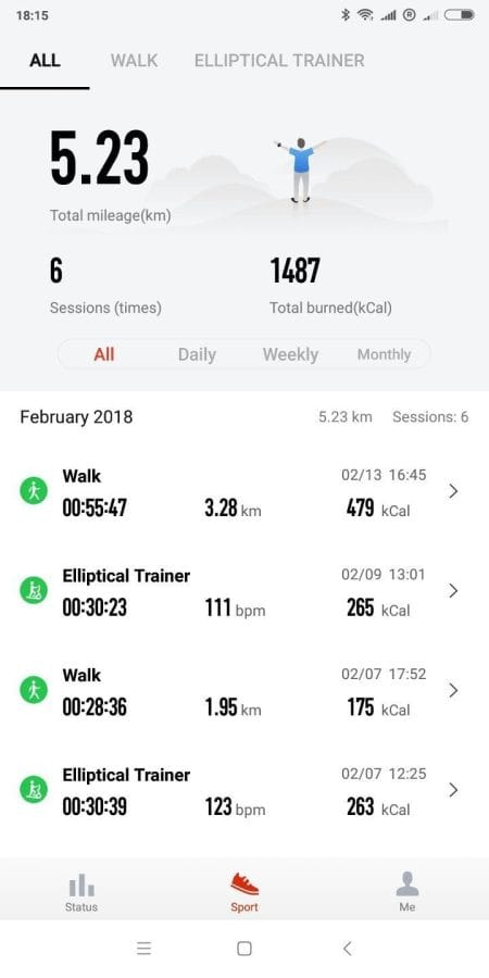 Sportübersicht Amazfit App