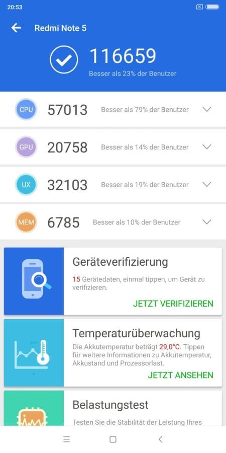 AnTuTu Messergebnis des Xiaomi Redmi Note 5