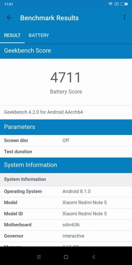 Geekbench Akkutest des Xiaomi Redmi Note 5 (1)