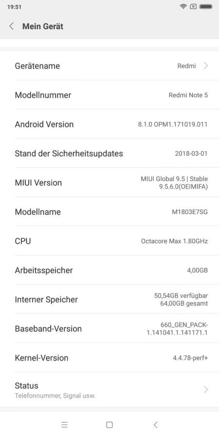 MIUI 9.5 Systeminfo