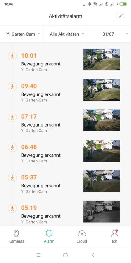 YI Home App Alarmübersicht