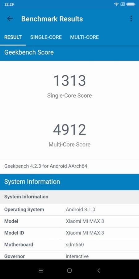 Xiaomi Mi Max 3 Geekbench Benchmarktest