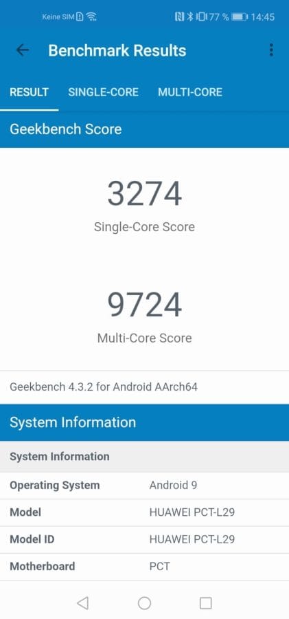 Honor View 20 Geekbench