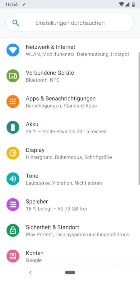 Google Pixel 3 Einstellungen