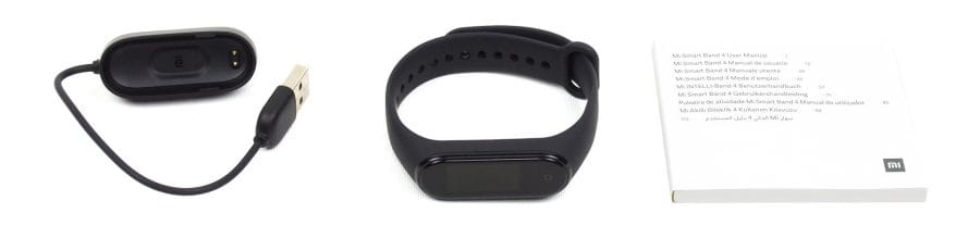 Mi Band 4 Lieferumfang mit Ladegerät, Armband und Bedienungsanleitung