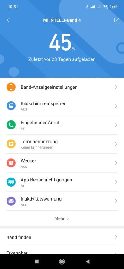 MiFit App Einstellungen zum Mi Band 4