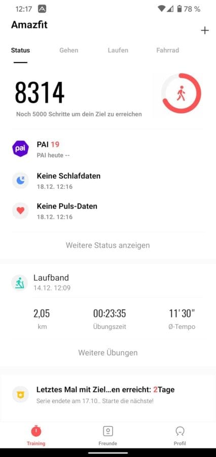 Amazfit App Übersicht