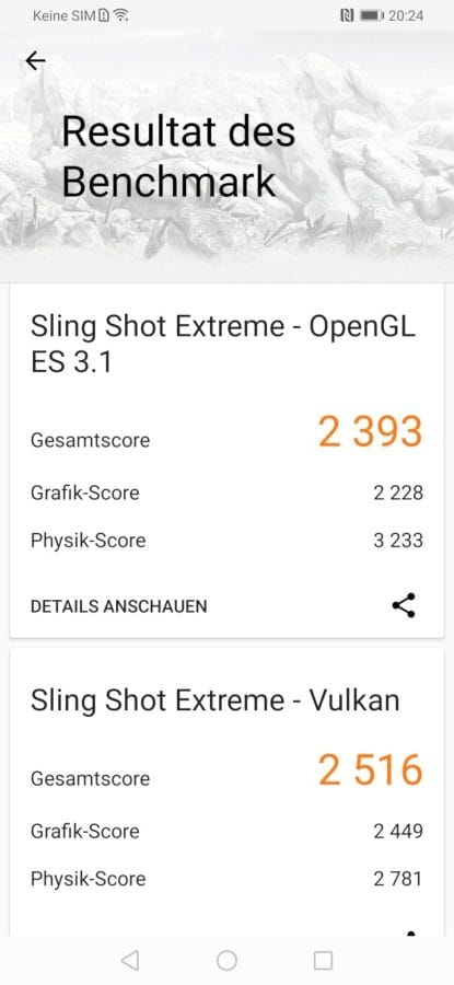 3DMark Testergebnis auf dem Honor 9X Pro.