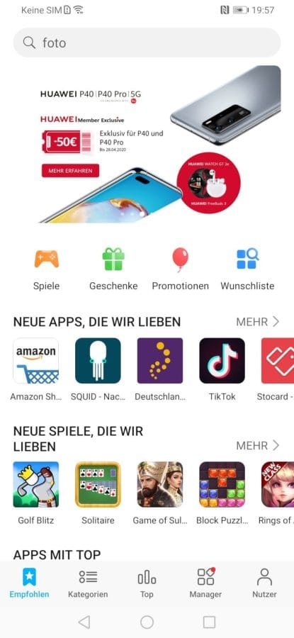 Huawei AppGallery Startseite