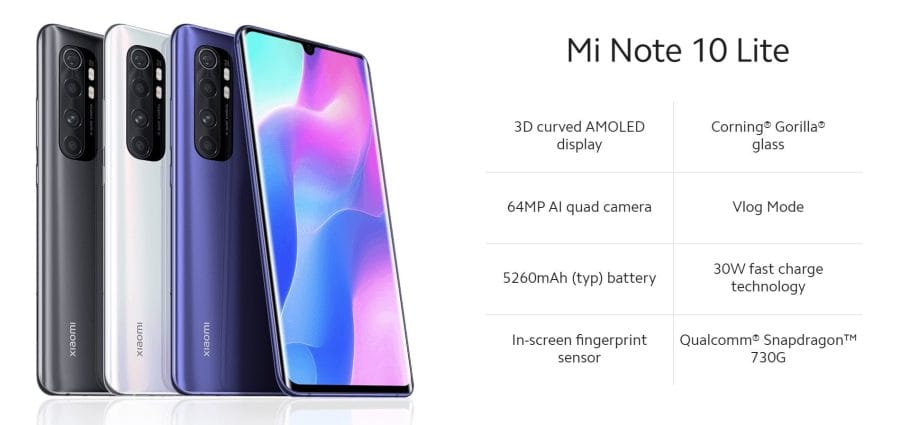 Die Spezifikationen des Xiaomi Mi Note 10 Lite im Überblick.