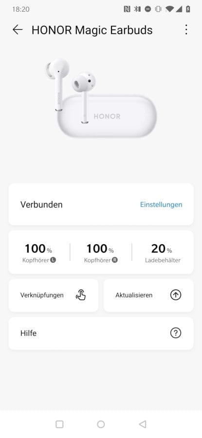 AI Life Magic Earbuds Übersicht zur Verbindung und dem Akku.