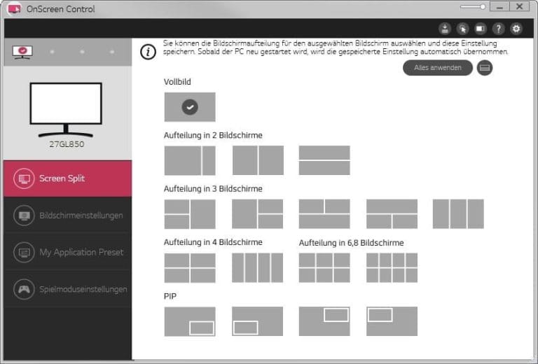 LG OnScreen Control Split-Screen