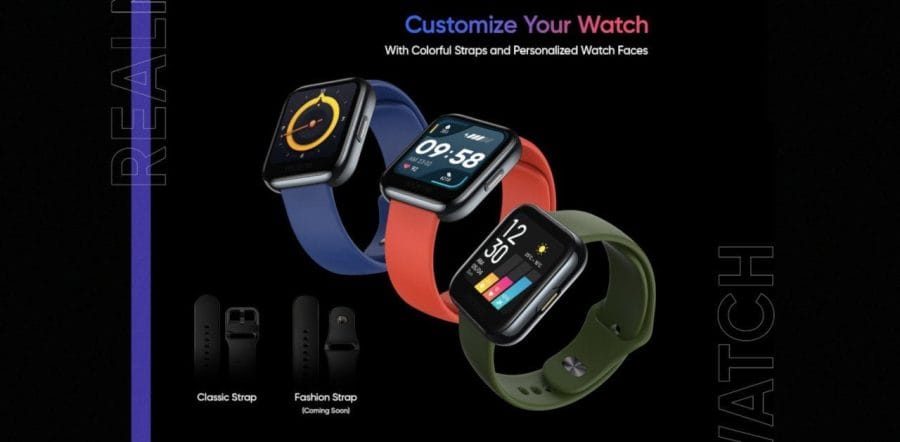 Realme Watch in drei verschiedenen Farben und mit Classic Strap und Fashion Strap.