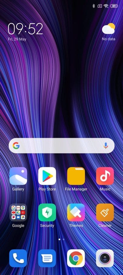 MIUI 11 Benutzeroberfläche Homescreen.