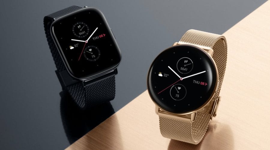 Zepp E Smartwatch in verschiedenen Farben.