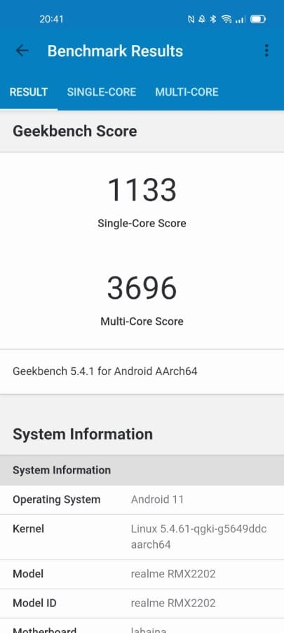 realme GT Geekbench normaler Modus