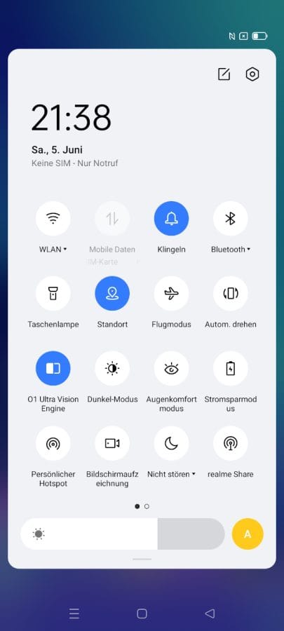 realme GT realme UI 2 Schnellzugriff