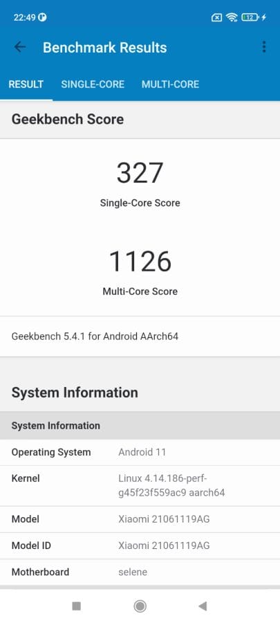 Redmi 10 Geekbench Benchmark Ergebnis