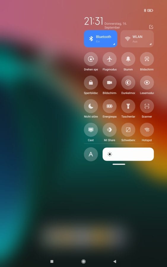 Xiaomi Pad 5 MIUI 12.5 Benachrichtigungsleiste