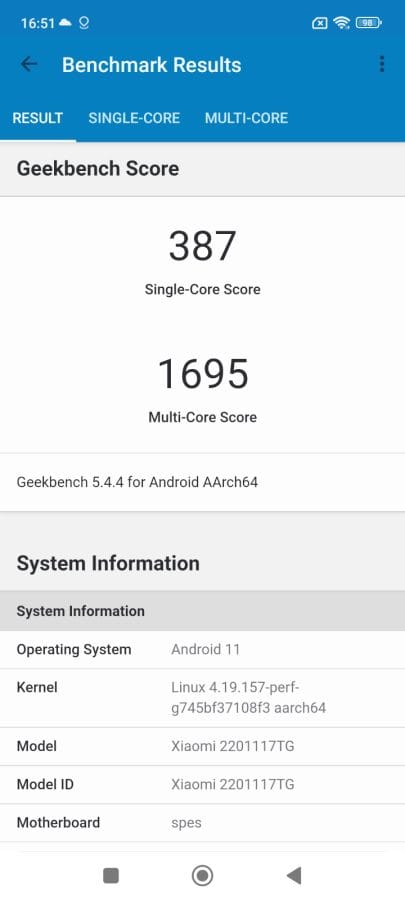 Redmi Note 11 Geekbench Benchmark Test