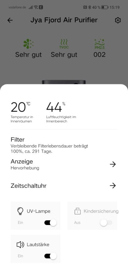 Smartmi Link App Einstellungen.