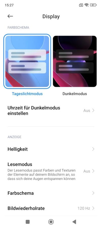 Redmi Note 11 Pro 5G Displayeinstellungen.