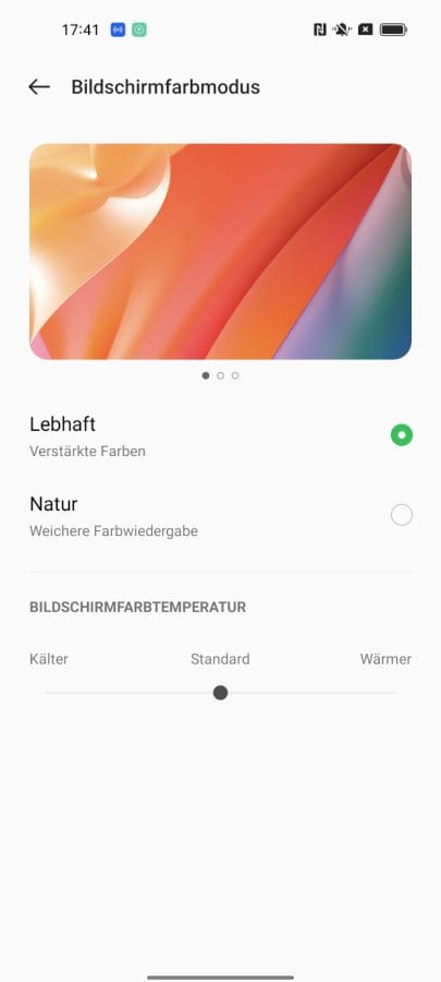 OPPO Find X5 Lite ColorOS Einstellungen zur Farbdarstellung.