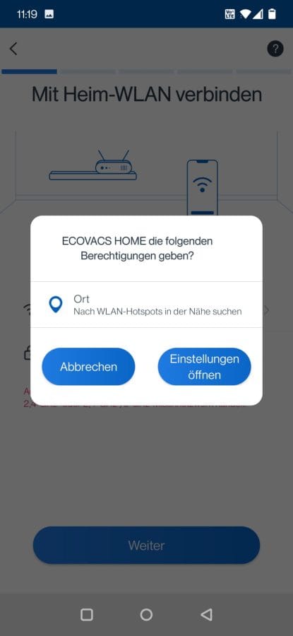 ECOVACS DEEBOT T9 AIVI App Einrichtung Berechtigungen