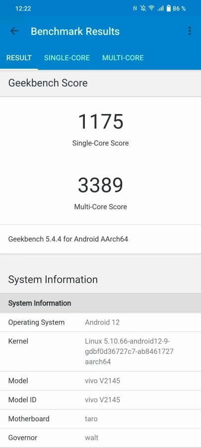 vivo X80 Pro Geekbench