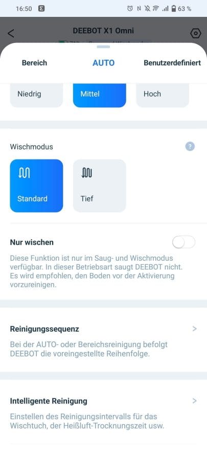 ECOVACS DEEBOT X1 OMNI Reinigungseinstellungen (2)