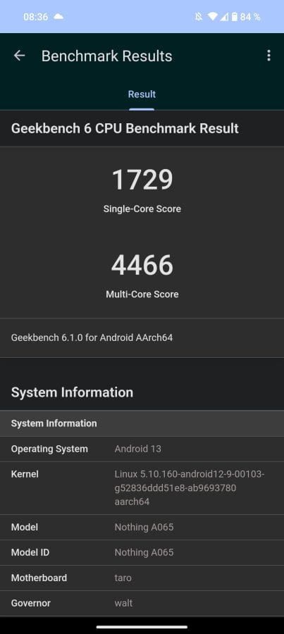 Nothing Phone (2) Geekbench Benchmark 1729 Punkte