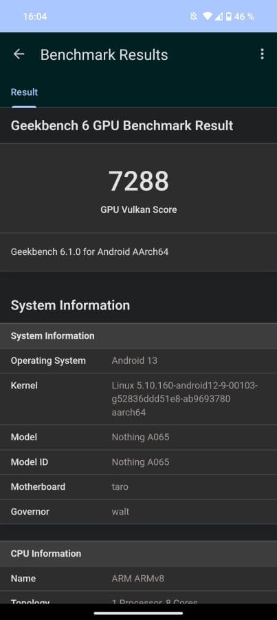 Nothing Phone (2) Geekbench Benchmark Vulkan 7288 Punkte