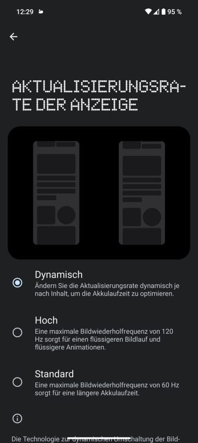 Nothing OS 2.0 Display Bildwiederholrate