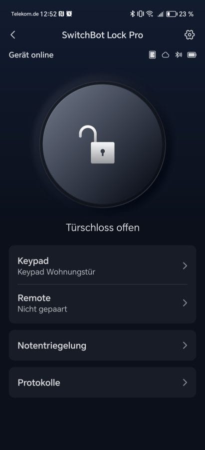 SwitchBot App Lock Homescreen