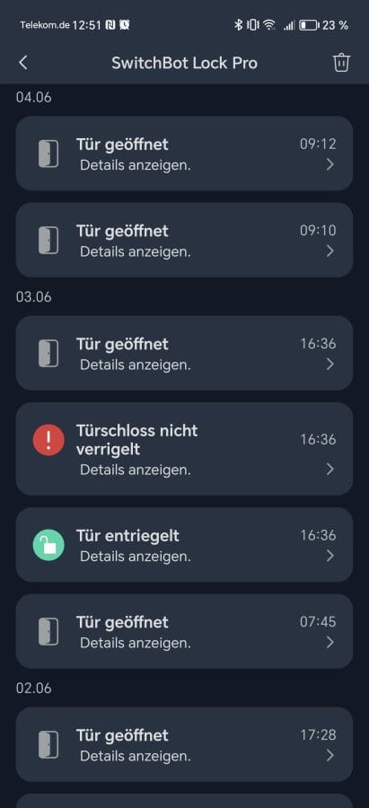 SwitchBot App Lock Benachrichtigungen