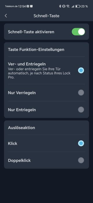 SwitchBot App Lock Einstellungen zur Schnelltaste