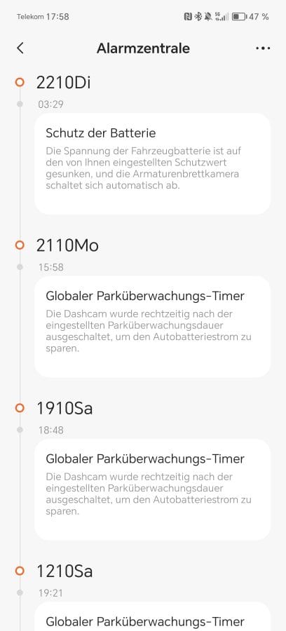 70mai App Benachrichtigungszentrale