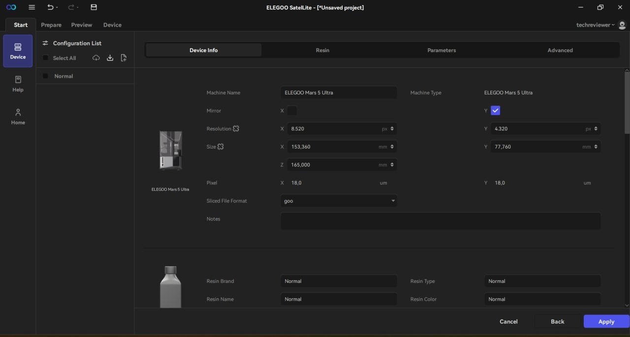 ELEGOO SatelLite Printer Settings