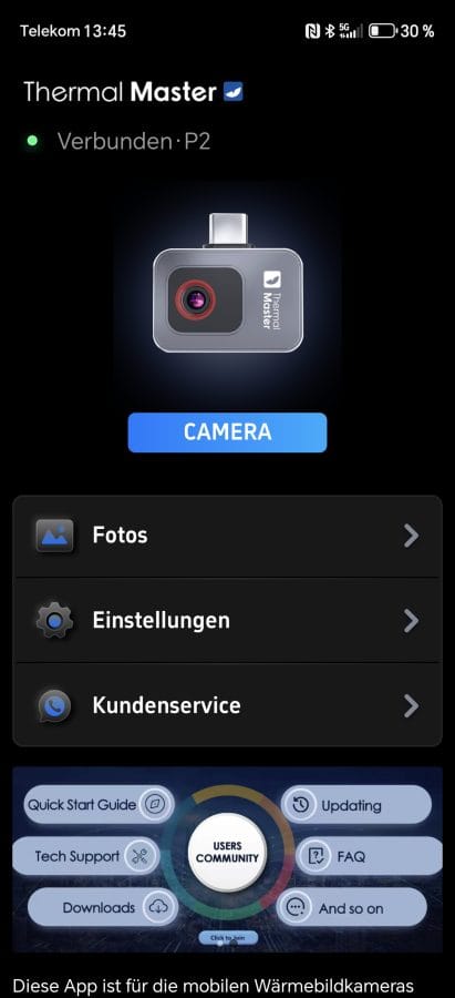 Temp Master App Startbildschirm