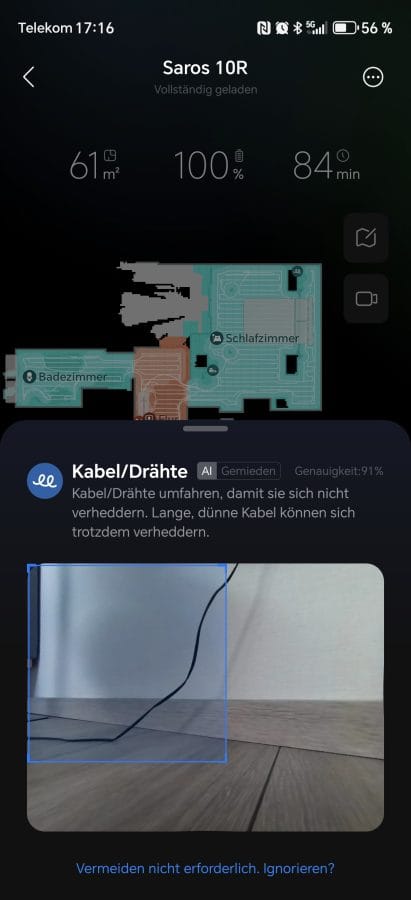 Roborock-App Aufgezeichnete Hindernisse